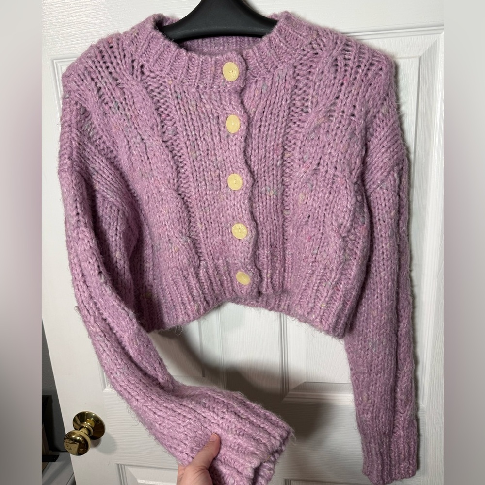 Urban Outfitters Lavender Cropped Chunky Knit Cardigan